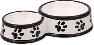 DOG FANTASY Ceramic Paw Print Double Bowl, White 25 × 15.5 × 5.5cm 0.42l - Dog Bowl