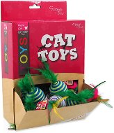 MAGIC CAT hračka loptička s pruhmi a pierkami bavlna 4,5 cm 30 ks - Loptička pre mačky