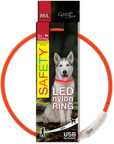 DOG FANTASY obojek LED nylon oranžový 65 cm - Obojek pro psy - Hlavní obrázek