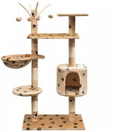 Shumee Hracie škrabadlo s kukaňou a pelechom 96 × 35 × 125 cm béžové s labkami - Škrabadlo pre mačky