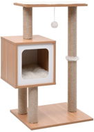 Shumee Škrabacie odpočívadlo drevené s kukaňou a hračkou 82 × 48 × 30 cm biele - Škrabadlo pre mačky