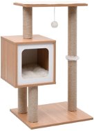 Shumee Škrabacie odpočívadlo drevené s kukaňou a hračkou 82 × 48 × 30 cm biele - Škrabadlo pre mačky