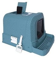 M-Pets Suez Rattan Cat Litter Box with Filter and Paddle 69 × 42 × 41cm Blue - Cat Litter Box