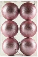 DECOLED Christmas decorations - plastic balls, soft pink/glitter, diameter 10 cm, 6 pcs - Christmas Ornaments