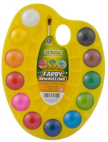 CRICCO watercolour paints, 12 colours on palette + brush - Watercolour Paints - Main image