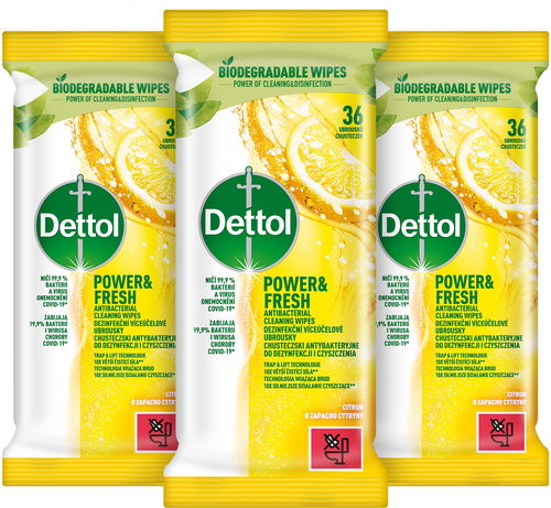 DETTOL Antibakteriální ubrousky na povrchy Citron 3× 36 ks - Čisticí ubrousky - Hlavní obrázek