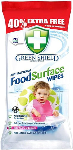 GREEN SHIELD Anti-Bacterial Food Surface 70 pcs - Cleaning Wipes - Main image