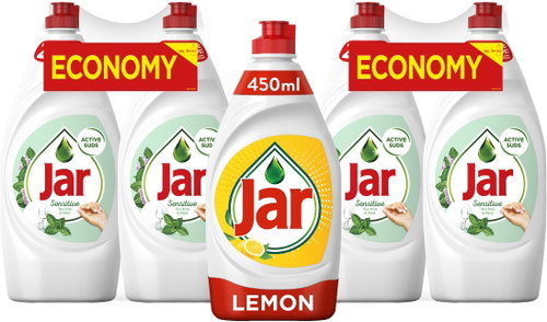 JAR Sensitive Tea Tree & Mint 4× 900ml + JAR Citron 450 ml - Dish Soap - Main image