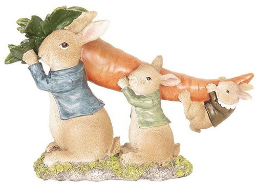 Clayre & Eef Easter decoration - Rabbit family with carrots - Easter Decoration - Main image