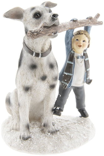 Clayre & Eef Child with dog 14 × 13 × 18 cm - Christmas Decoration - Main image