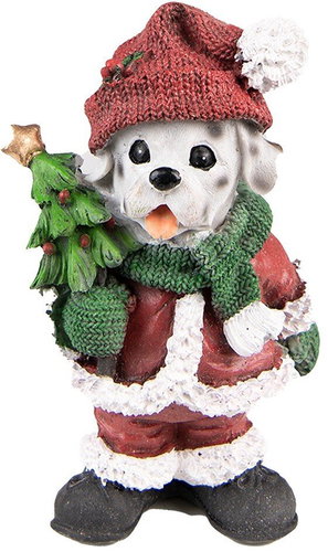 Clayre & Eef Dog in Santa suit 15 cm - Christmas Decoration - Main image