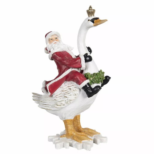 Clayre & Eef Santa on a swan 25 × 16 × 39 cm - Christmas Decoration - Main image