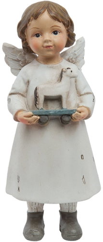 Clayre & Eef White cherub with horse - Christmas Decoration - Main image