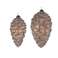 Clayre & Eef Skleněná závěsná ozdoba - šiška (sada 2 ks) 9 × 18/7 × 15 cm, hnědá antik  - Vánoční ozdoby