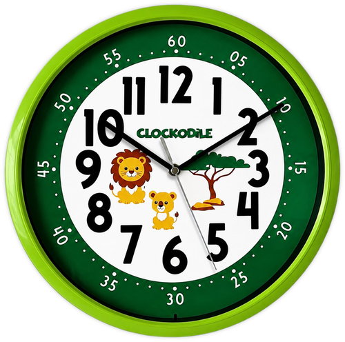 CLOCKODILE Zelené dětské hodiny, Lev a lvíče Main image CLOCKODILE Zelené dětské hodiny, Lev a lvíče - Wall Clock - Main image