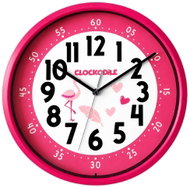 CLOCKODILE Růžové dětské hodiny, Plameňák se srdíčky - Wall Clock
