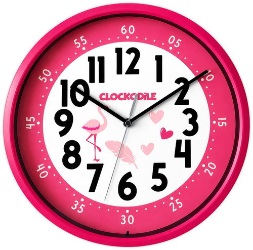 CLOCKODILE Růžové dětské hodiny, Plameňák se srdíčky - Wall Clock - Main image