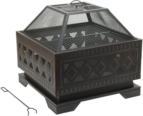 CATTARA Fireplace SQUARE copper patina with lid - Fireplace - Main image