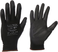 Sixtol Rukavice pracovní z polyesteru polomáčené v polyuretanu Glove PE-PU 10, černé - Work Gloves