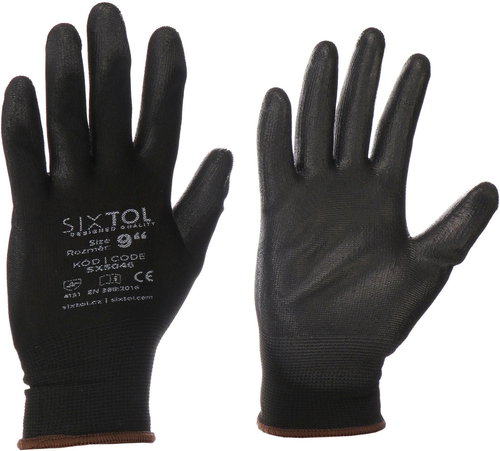 Sixtol Rukavice pracovní z polyesteru polomáčené v polyuretanu Glove PE-PU 10, černé - Work Gloves - Main image
