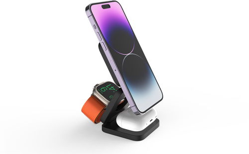CubeNest E310 – Sivá Bezdrôtová magnetická nabíjačka 3 v 1 s podporou uchytenia MagSafe - Bezdrôtová nabíjačka - Hlavný obrázok