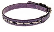 Cobbys Pet Obojek z pravé kůže fialový zdobený barevnou károvanou textilií 15mm - Obojek pro psy