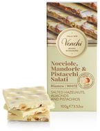 Venchi Bílá italská čokoláda se slanými oříšky, mandle, pistácie a piemontské lískové ořechy, 100 g - Čokoláda