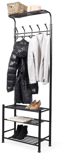 Compactor Hall Hanging Wall with Shelves for Shoes, Metal, Black - Clothes Hanger - Main image