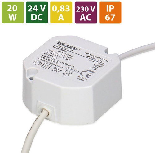 McLED Power supply 20 W, DC24V / 0,63 A, IP67, for wiring box - Power Supply - Main image