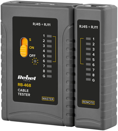 Rebel MIE-RB-468 RJ11 / RJ45 cable tester, grey Main image Rebel MIE-RB-468 RJ11 / RJ45 cable tester, grey - Cable Tester - Main image