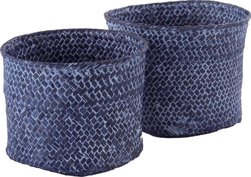 Compactor set of 2 woven baskets MIKA, blue Jeans - Storage Box - Main image