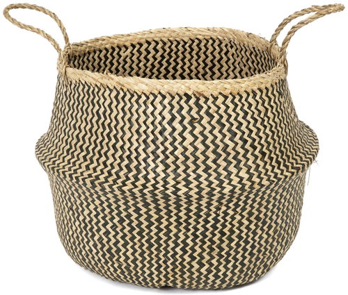 Compactor knitted storage basket Belly L, seagrass natural with black - Small Basket - Main image