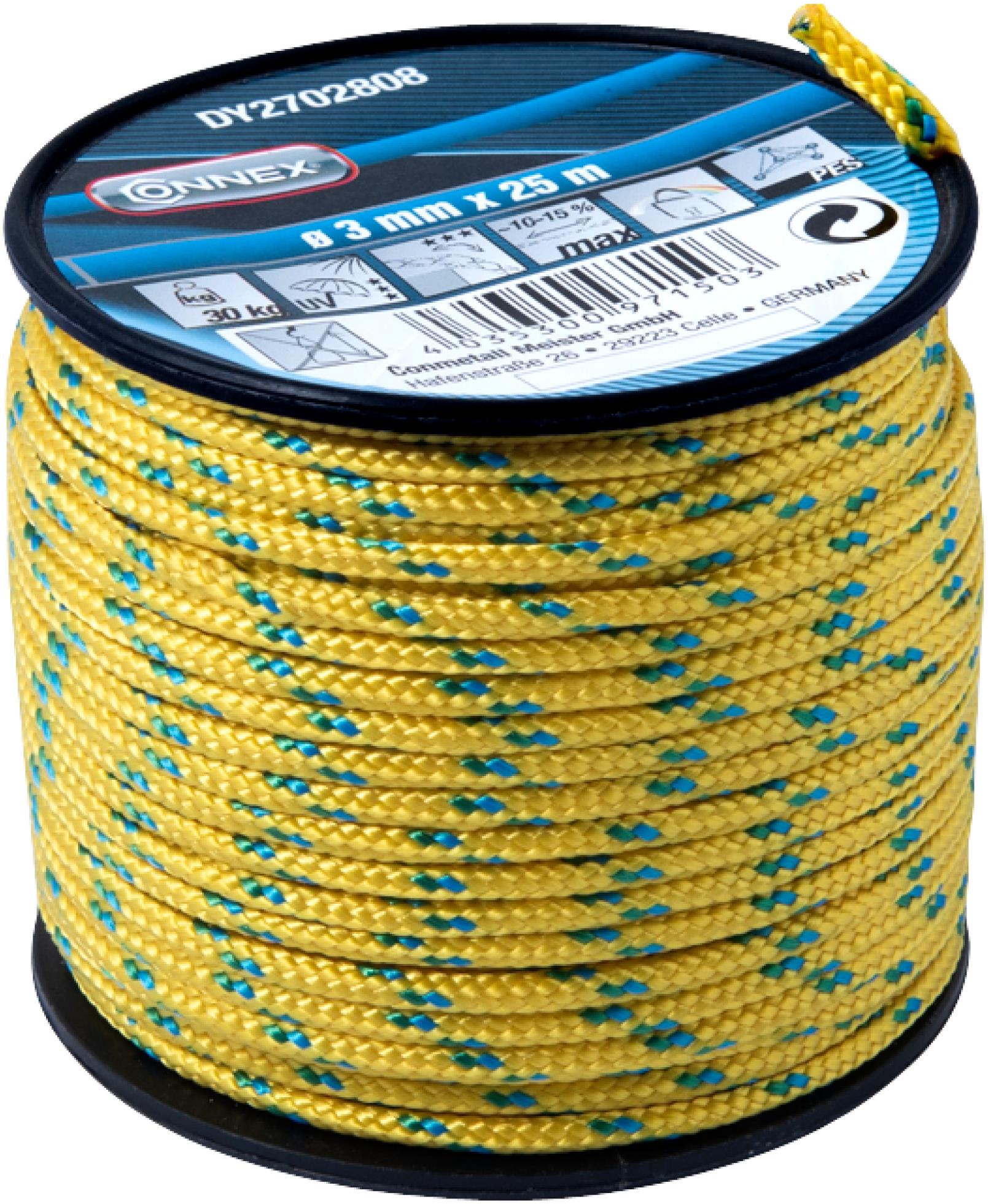 CONNEX PES fonott zsinór 16 szál, 3 mm × 25 m, sárga/zöld/kék