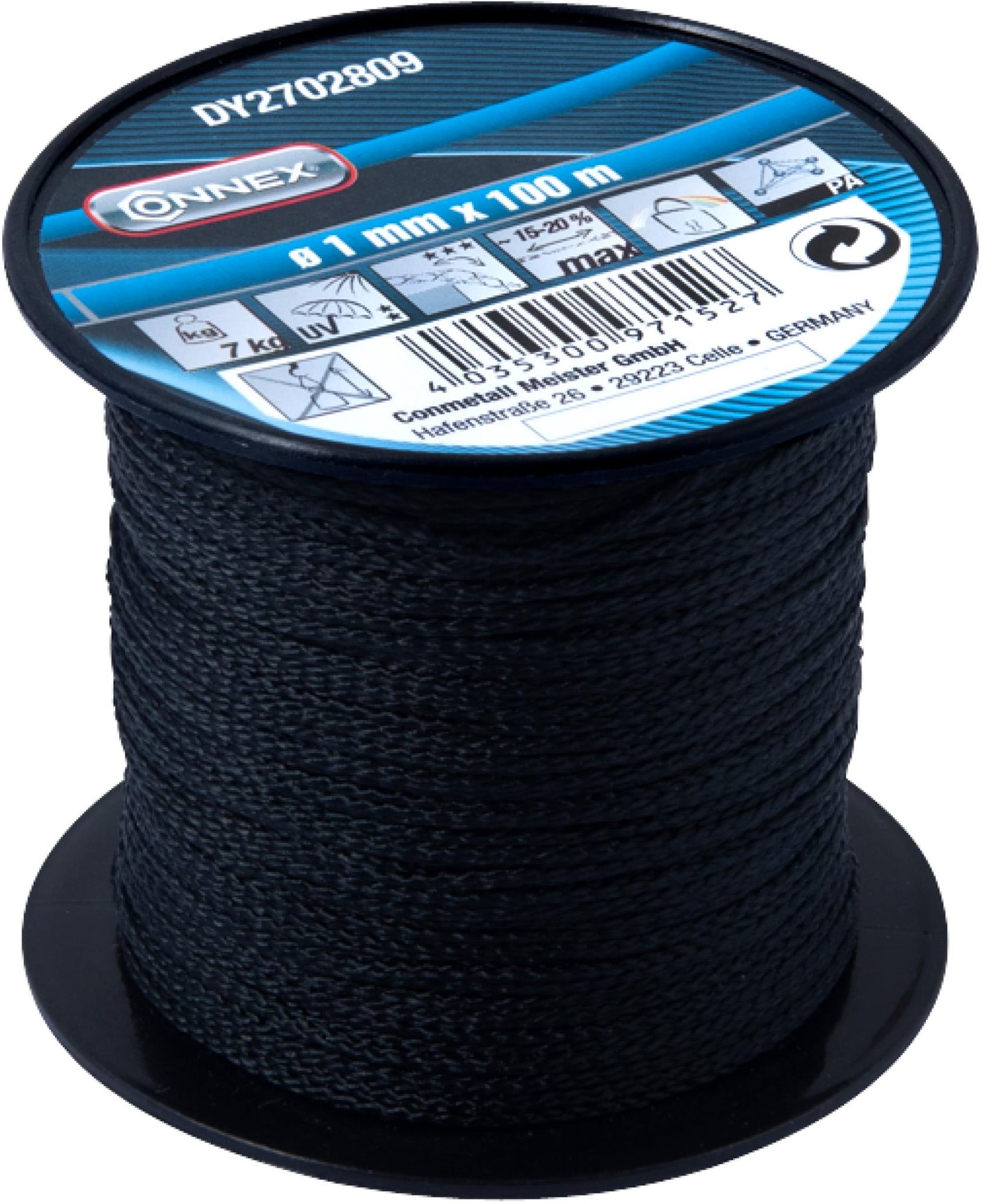 CONNEX PA fonott zsinór, 6 szál, 1 mm × 100 m, fekete