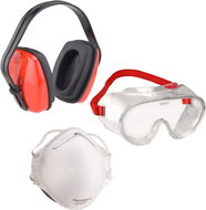 CONNEX Set of protective work equipment, 3 parts - headphones, goggles, respirator - Kit