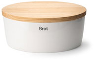 Continenta Bílý oválný keramický chlebník s dřevěným víkem XXL 36 × 23 × 15,5 cm - Breadbox