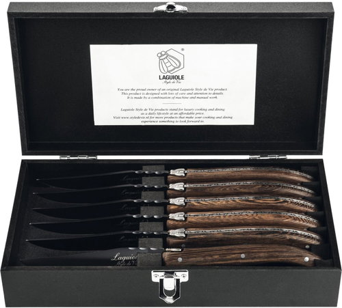Lou Laguiole Luxury Line Steak Knives, wenge wood, 6 pcs, with smooth blade - Cutlery Set - Main image