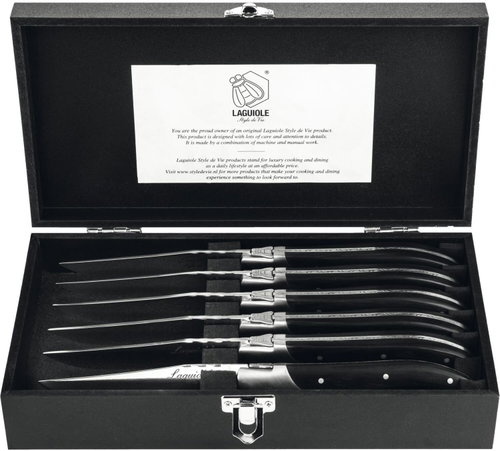 Lou Laguiole Luxury Line Steak Knives, Black Ebony Handle, 6pcs, Length: 230mm - Knife Set - Main image