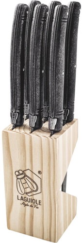 Lou Laguiole MONTARGO Premium Line Steak Knives, Black Stonewash, 6pcs - Knife Set - Main image