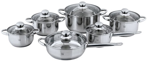 CS Solingen Koch-Systeme Topf-Set KASSEL Edelstahl 12-teilig - Geschirr-Set - Hauptbild