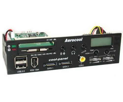 Aerocool Coolpanel Black, černý (black), panel do 5.25" pozice, 8in1 čtečka, displej, USB, FW, SATA, - - - Main image