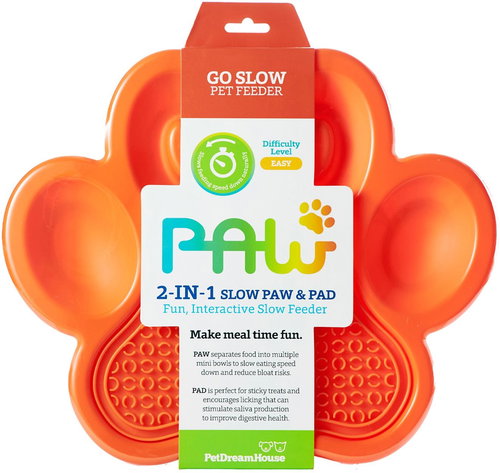 PetDreamHouse Interactive Paw Anti-Gobbling Bowl with Licking Pad, Orange 36cm - Dog Bowl - Main image