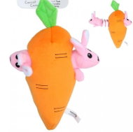 Double Wobble Plush carrot with squeaky bunnies on spring 32 cm - Dog Toy