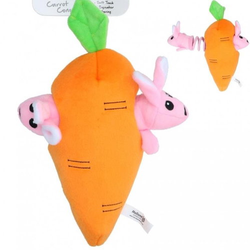 Double Wobble Plush carrot with squeaky bunnies on spring 32 cm - Dog Toy - Main image