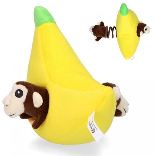 Double Wobble Plush banana with whistling monkeys on spring 24 cm - Dog Toy - Main image