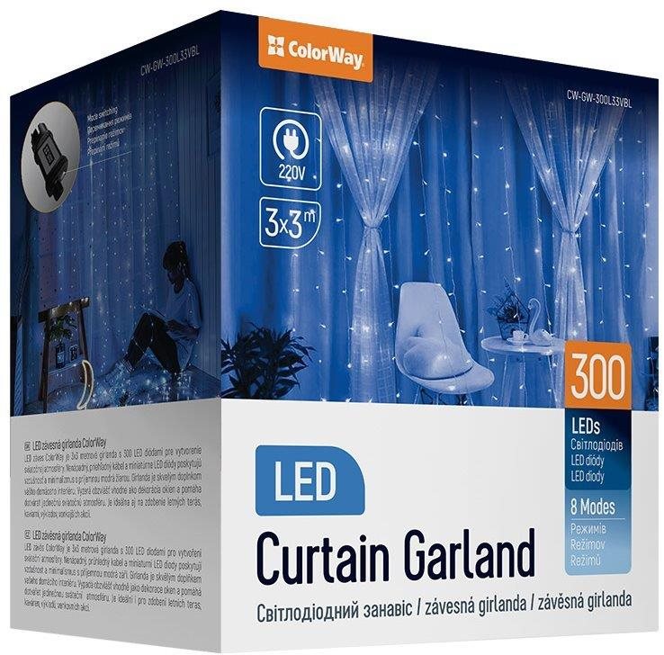 ColorWay CW-GW-300L33VBL, LED girland, 300x LED, kék, hossza 3 x 3 m