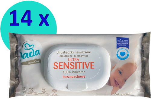 DADA Extra Care Ultra sensitive wet wipes – 14 × 64 pcs - Wet Wipes - Main image