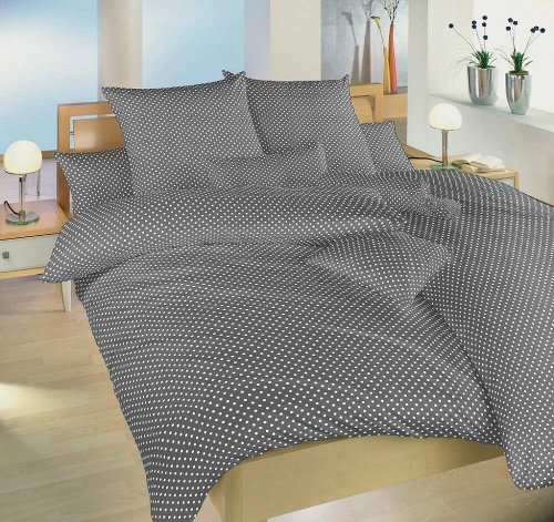 Dadka Linen cotton polka dot white on grey 140×200, 70×90 cm - Bed Linen - Main image