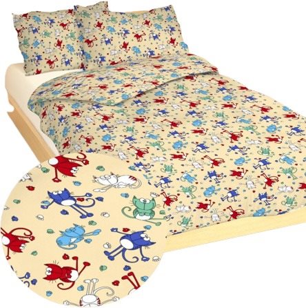 Dadka Cotton Bed Linen Cats Beige 90x130, 45x60cm - Children's Bedding - Main image