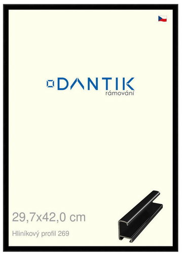 DANTIK frame 29,7 × 42, ALU profile 7269 Black glossy plexi clear - Photo Frame - Main image
